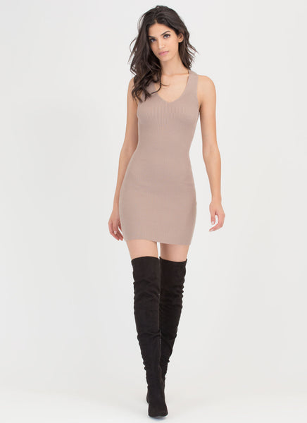 Tie Game Ribbed Lace Back Dress