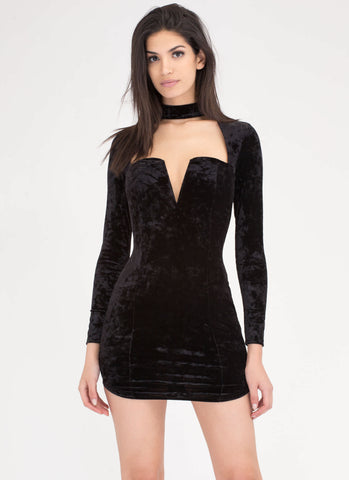 Collared Sweetheart Crushed Velvet Dress