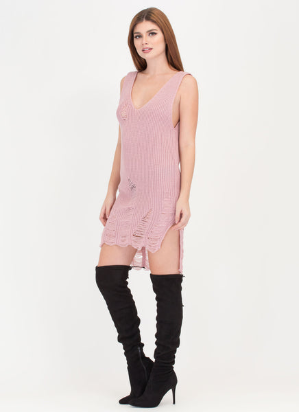 Destroy It Stringy Knit Sweater Dress