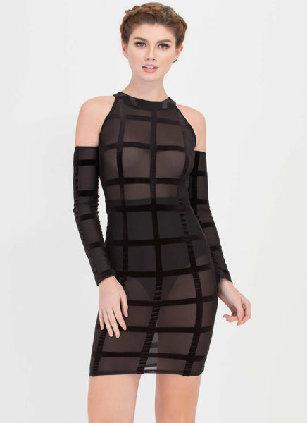 Grid To See You Velvet Mesh Midi Dress