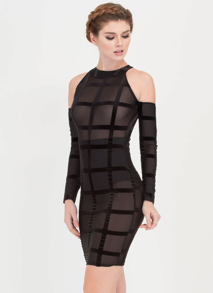 Grid To See You Velvet Mesh Midi Dress