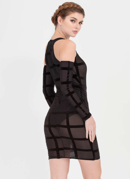 Grid To See You Velvet Mesh Midi Dress