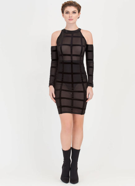 Grid To See You Velvet Mesh Midi Dress