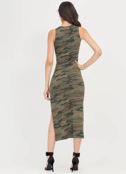 Elite Style Slit Camo Maxi Dress