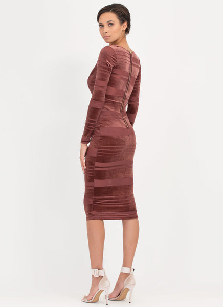 Stripe Out Plunging Mesh Velvet Dress