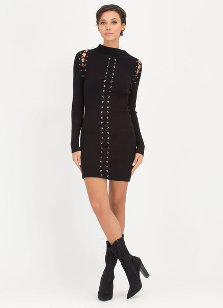 High Roller Lace-Up Ribbed Minidress