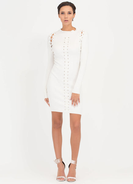 High Roller Lace-Up Ribbed Minidress