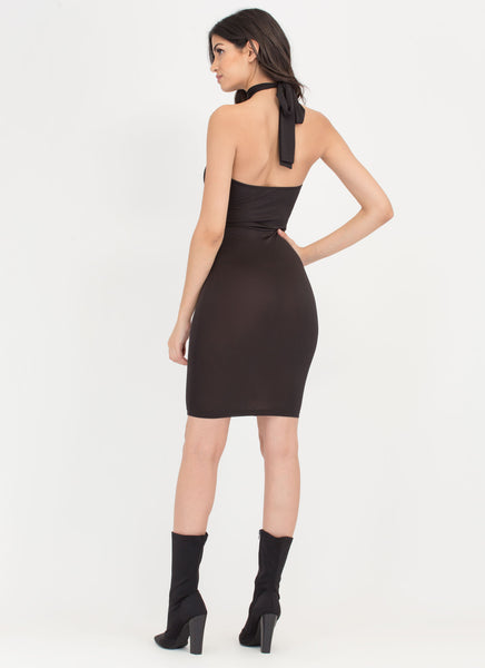 Cage Turner Ruched Choker Bodycon Dress