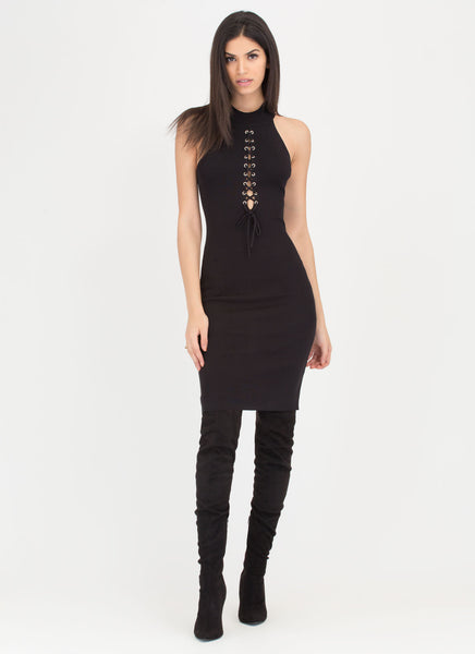 Just A Hint Lace-Up Bodycon Dress