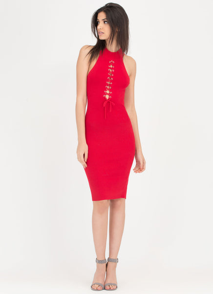 Just A Hint Lace-Up Bodycon Dress