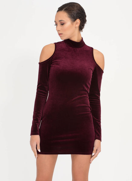 90s Bae Cold Shoulder Velvet Dress