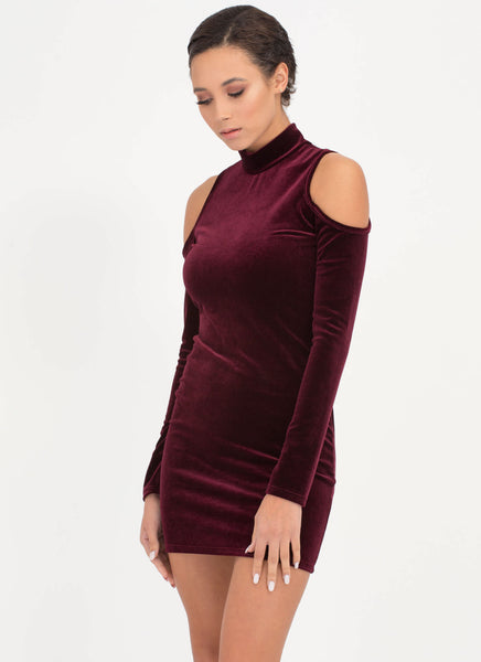 90s Bae Cold Shoulder Velvet Dress