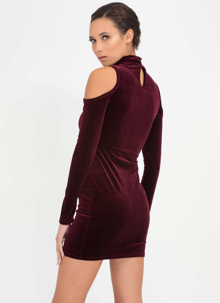 90s Bae Cold Shoulder Velvet Dress