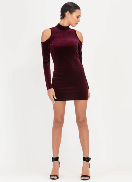 90s Bae Cold Shoulder Velvet Dress