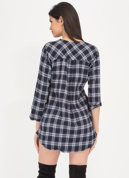 Plaid Reputation Lace-Up Flannel Dress