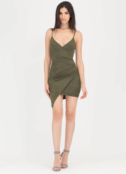 Side To Side Faux Suede Wrap Minidress