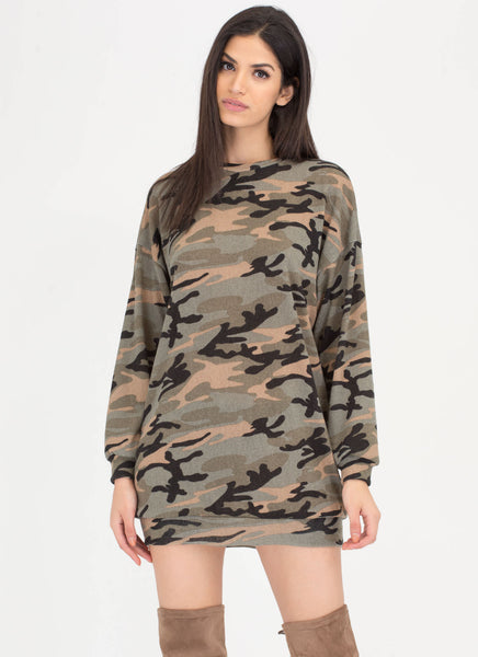 Off Duty Style Camo Sweatshirt Dress