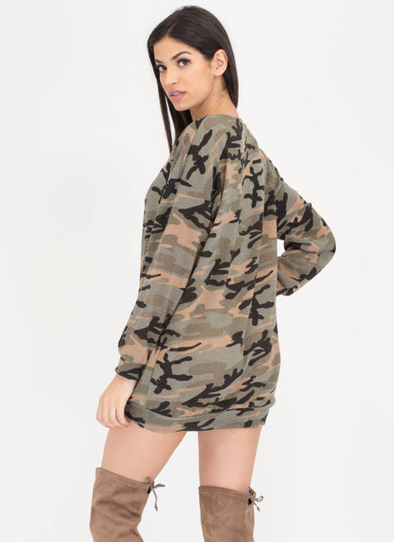 Off Duty Style Camo Sweatshirt Dress