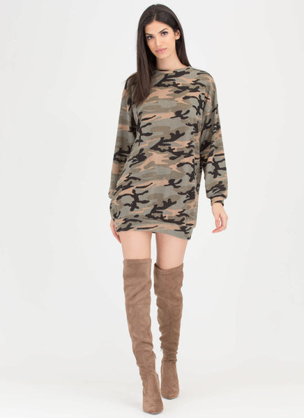 Off Duty Style Camo Sweatshirt Dress