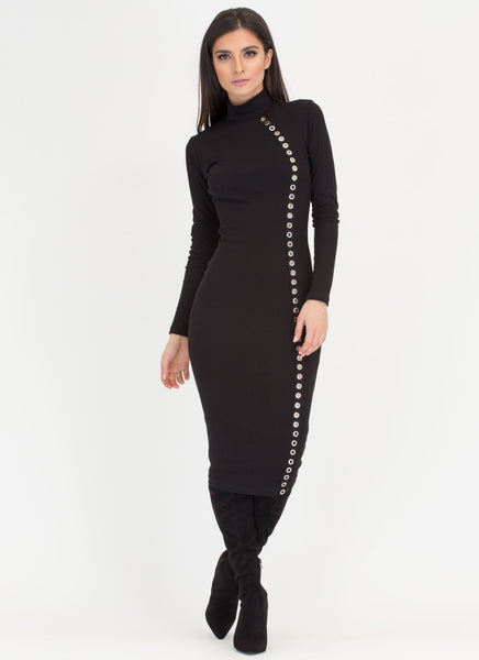 Hole Story Ribbed Mockneck Midi Dress