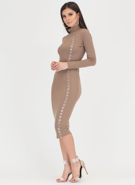 Hole Story Ribbed Mockneck Midi Dress