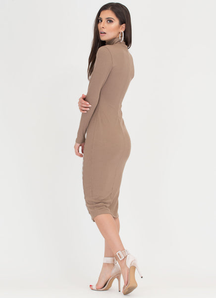 Hole Story Ribbed Mockneck Midi Dress