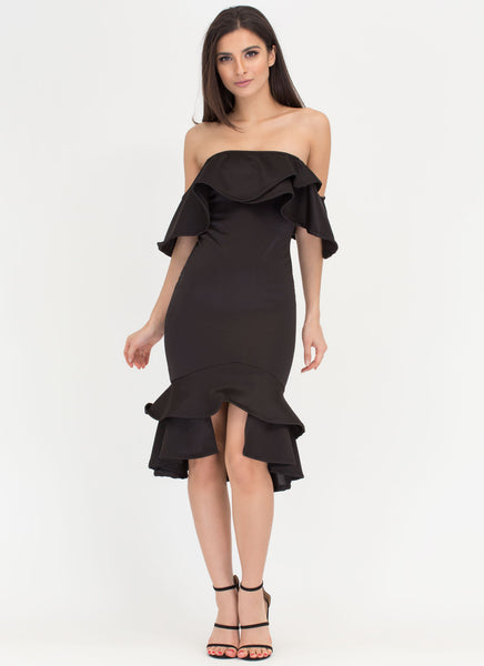 Haute Date Ruffled Off-Shoulder Dress