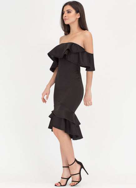 Haute Date Ruffled Off-Shoulder Dress