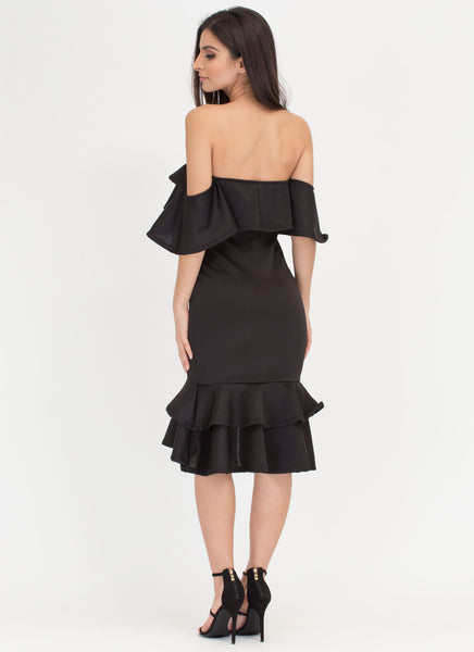 Haute Date Ruffled Off-Shoulder Dress