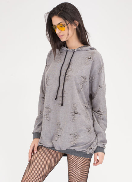 Fray Around Hooded Sweatshirt Dress