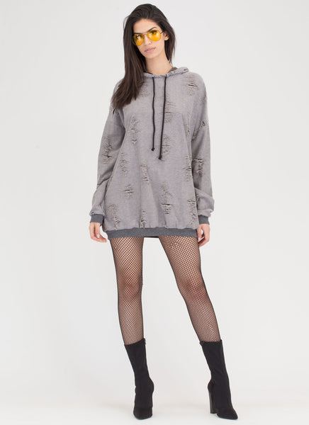 Fray Around Hooded Sweatshirt Dress