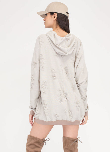 Fray Around Hooded Sweatshirt Dress