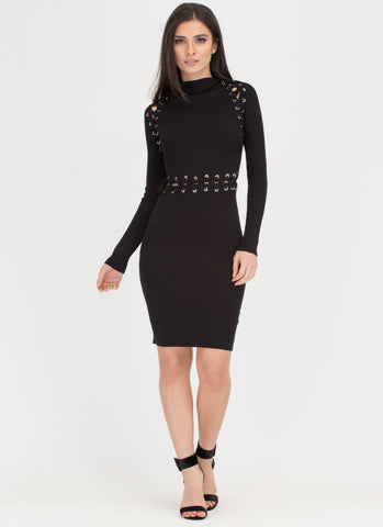 Punched Up Lace-Up Sweater Dress