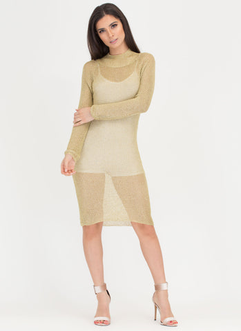 Chic Armor Knit Metallic Midi Dress