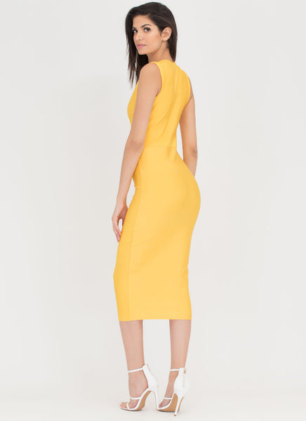 Chic Figure Zip-Up Bodycon Midi Dress