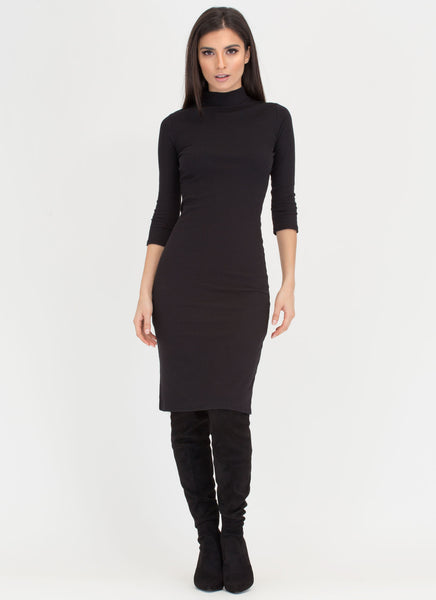 Back To Basics Ribbed Mockneck Dress