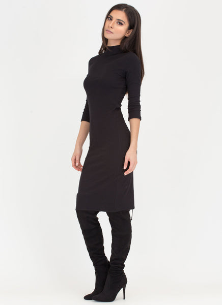 Back To Basics Ribbed Mockneck Dress