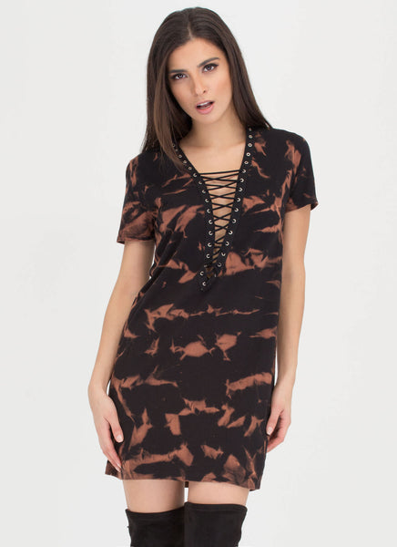 Bleach Blanket Lace-Up Shirt Dress