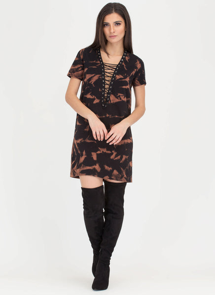 Bleach Blanket Lace-Up Shirt Dress