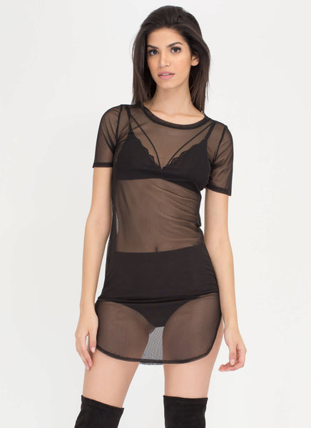 Sheer Of Yourself Mesh Round Hem Dress