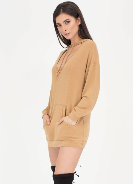 Laid-Back Style V-Neck Sweatshirt Dress