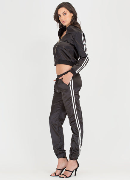 Luxe Athleisure Striped Satin Tracksuit