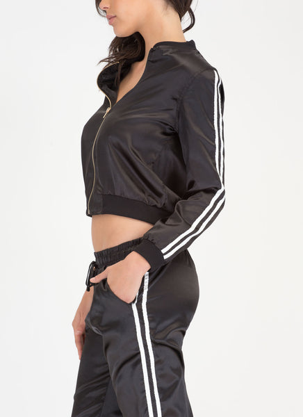 Luxe Athleisure Striped Satin Tracksuit