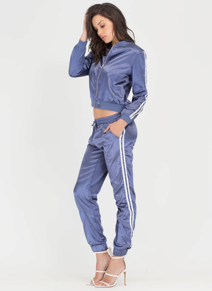 Luxe Athleisure Striped Satin Tracksuit