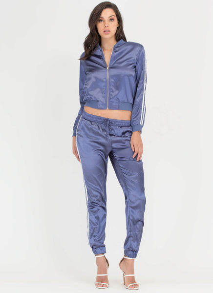 Luxe Athleisure Striped Satin Tracksuit