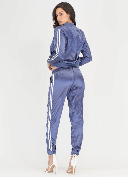 Luxe Athleisure Striped Satin Tracksuit