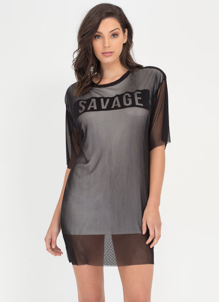 Savage Layered Netted Mesh Shirt Dress