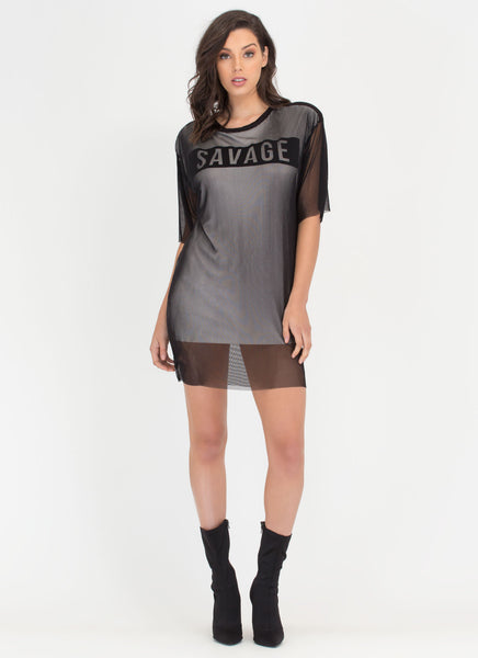 Savage Layered Netted Mesh Shirt Dress