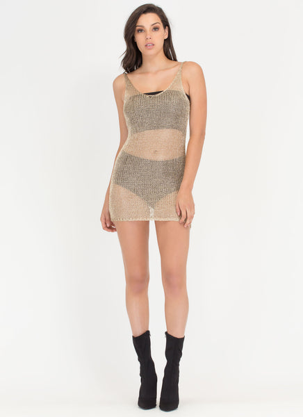 Take A Dip Sheer Metallic Minidress