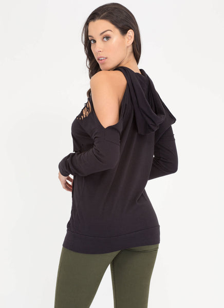 Shred-y To Go Cold Shoulder Hoodie Dress